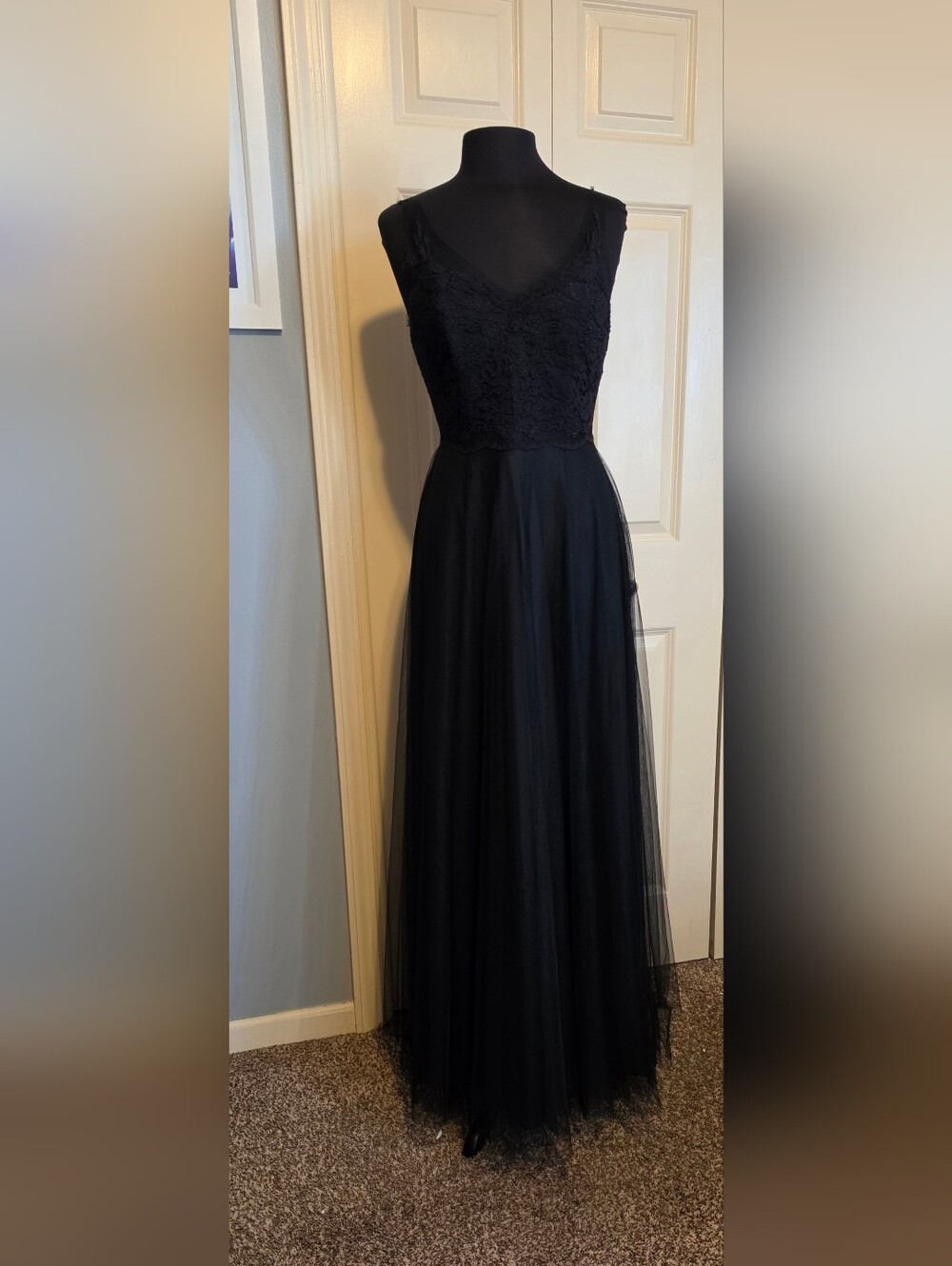 Watters Black Lace Bodice Maxi Gown